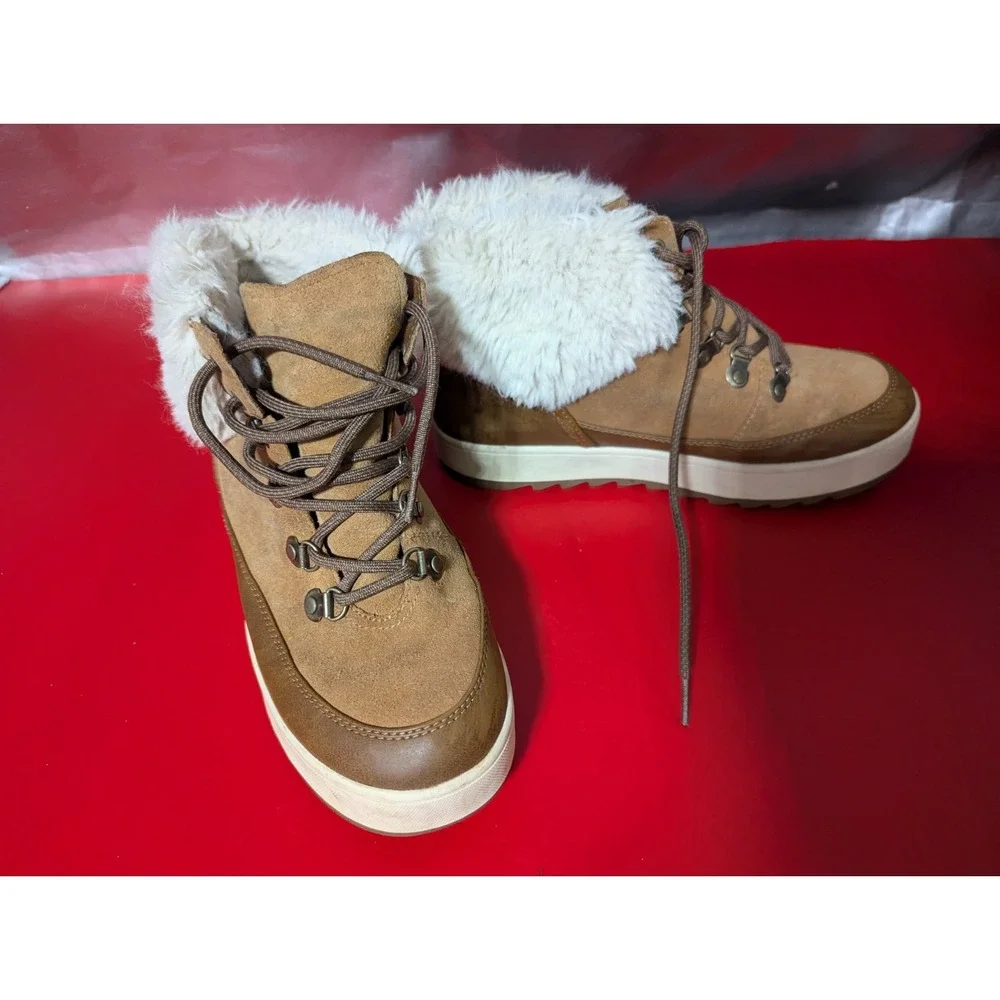 Koolaburra by UGG womens 8 tan fur rim lace up‎ suede ankle boots